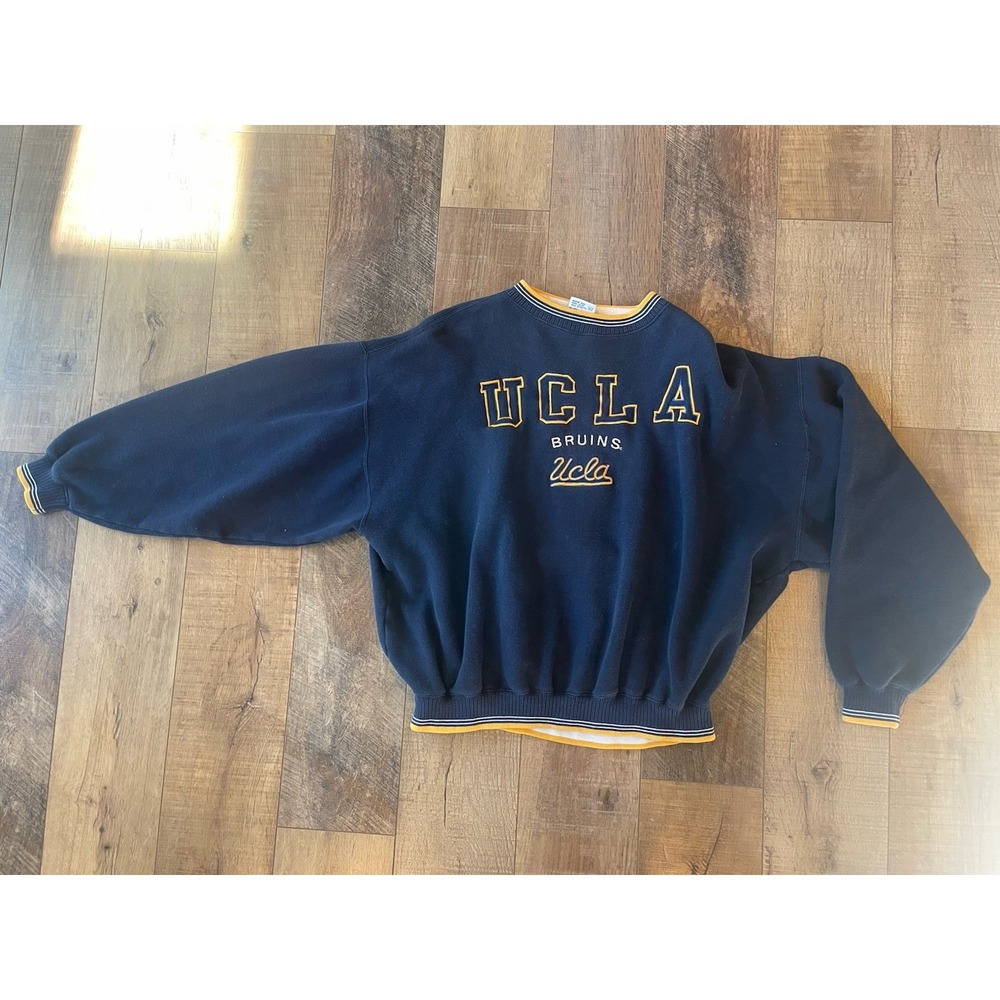 Vintage UCLA Bruins Crewneck Ringneck Sweatshirt Embroidered Navy READ